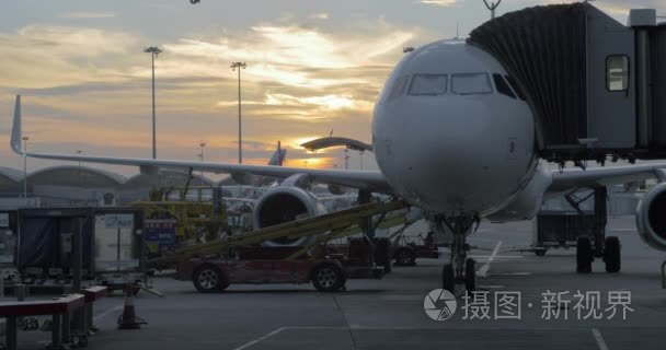 Seen a big passenger plane at the airport on which loaded bags a