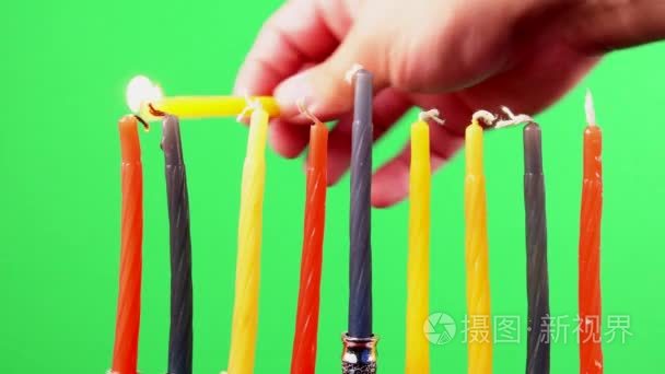 Hanukkah menorah with candles on greenscreen religion, religious