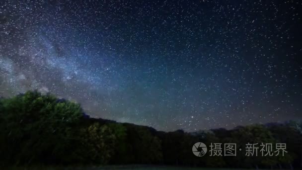 在晚上的银河星系。流星雨时间流逝