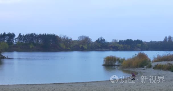 男人坐在笔记本电脑树木在黄昏程序员自由职业者河桑迪银行工作是工作的绿色和黄色草藤树光滑水秋