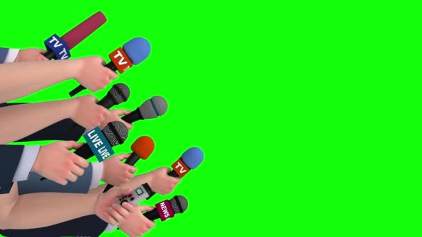 记者采访麦克风在绿色屏幕上,侧面看,循环,3d短视频