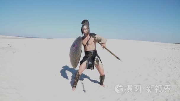 在沙漠中中世纪的武士视频