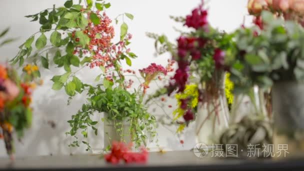 花店出售给客户准备了一束鲜花视频