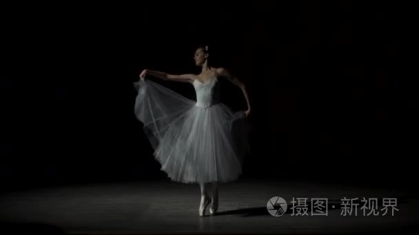 美丽的芭蕾舞演员在舞台上视频