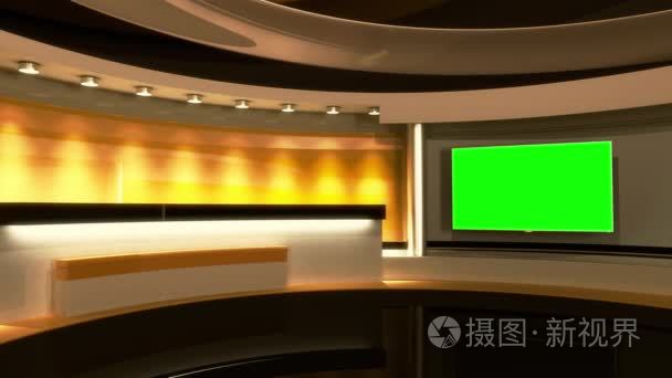 新闻演播室。任何绿色屏幕或色度关键视频生产的完美的背景。回路