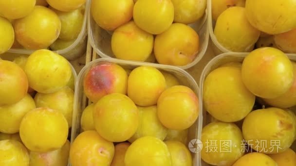 在框中在市场上出售的新鲜李子视频