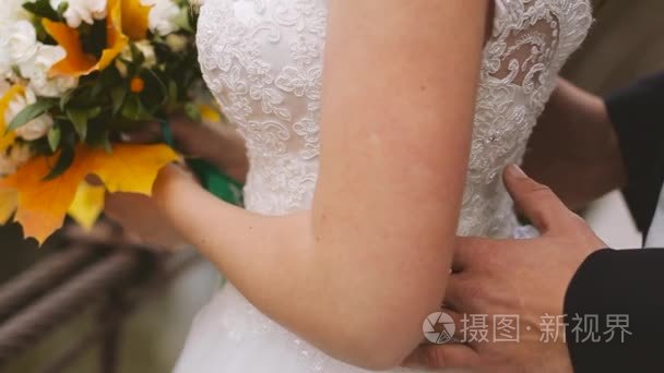 新婚夫妇在木桥上视频