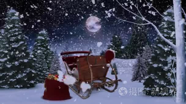 在洒满月光的圣诞老人雪橇松树 4 k