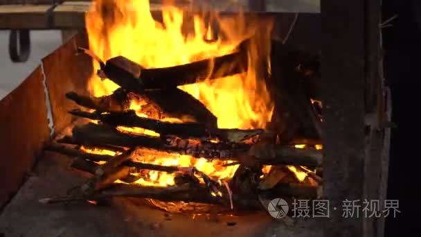 火在烧烤的地方视频