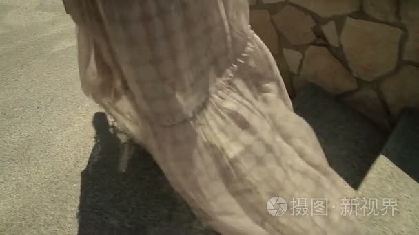 在下楼梯的帽子奢华女人视频