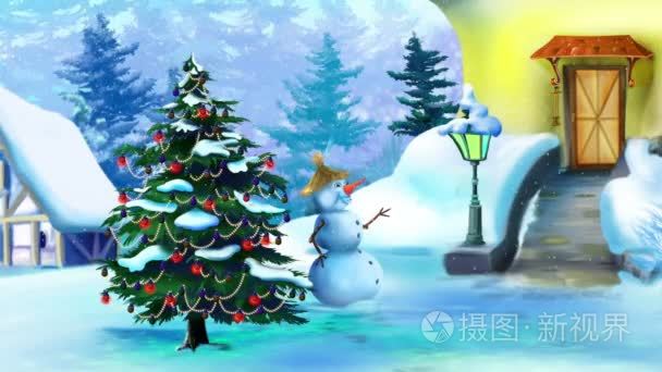 精彩的圣诞节雪人与圣诞树视频