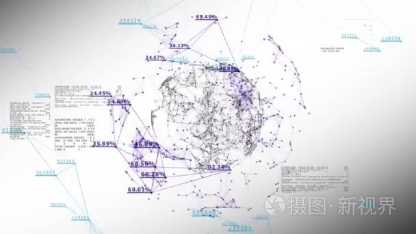 用数字和百分比上白色的全球业务网络。3d 无缝动画的技术概念。环回。高清 1080