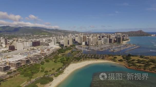 空中威基基湾夏威夷魔幻之岛视频