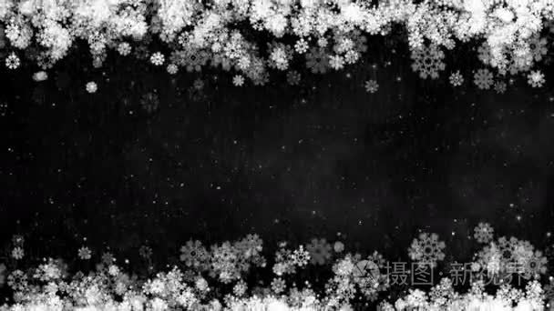 圣诞帧背景。抽象与发光雪花、 星星和雪的冬季卡