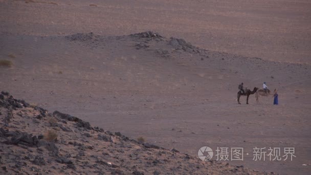 而骑骆驼在撒哈拉沙漠旅游拍照视频