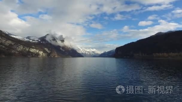 在树覆盖山川湖飞越视频