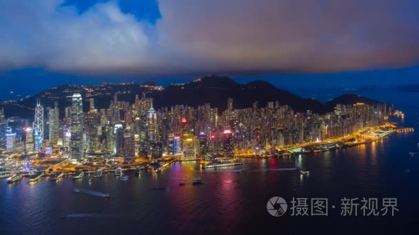 繁忙的香港海港的高架的观点视频