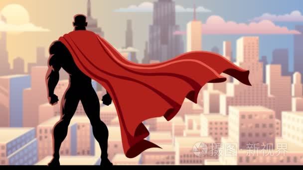 循环的超级英雄城市上空看动画视频