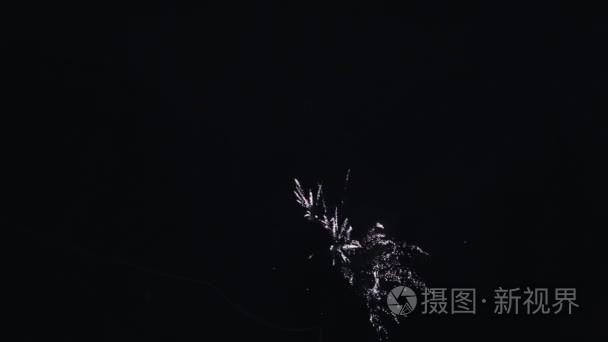 爆炸多彩色烟花在夜空中。炸毁。光照条件。发光。庆祝活动