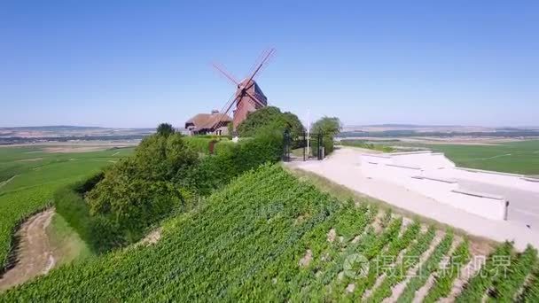 France, Champagne, Aerial view of windmill of Verzenay, 4K, UHD 