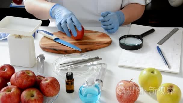 红苹果在食品实验室的检验视频