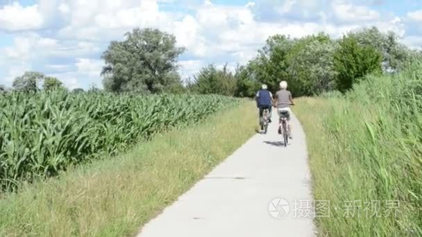 几个骑自行车沿着哈维尔河自行车路径 德国勃兰登堡。Havelradweg