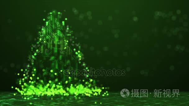 抽象的技术圣诞树背景-绿色 Loopable 动画 4 k