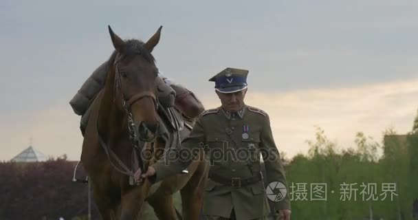 在庆典活动后草地上的波兰骑兵视频