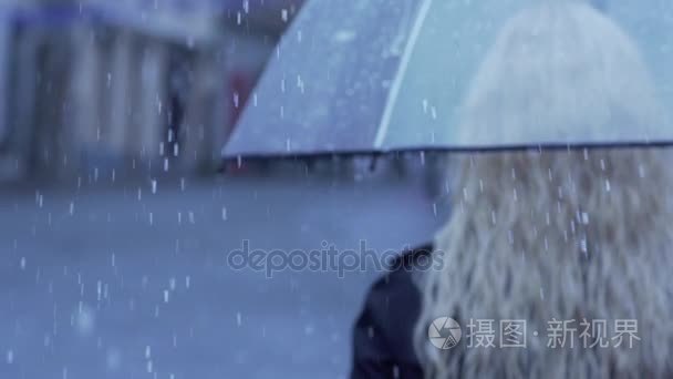 女人走着雨伞视频