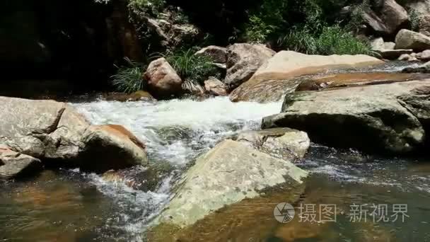 山区河流运行很快在石头中视频