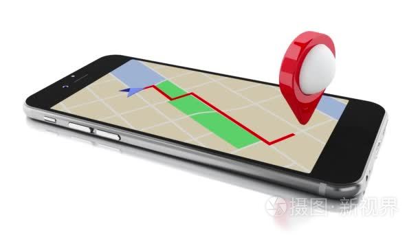 3d 智能手机与地图的指针。Gps 导航概念