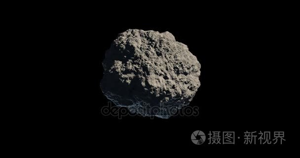 小行星或陨石转动在黑色背景上的动画