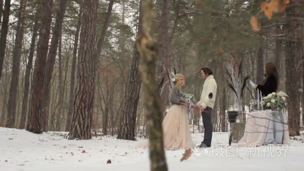 婚礼在冬季森林的订婚典礼