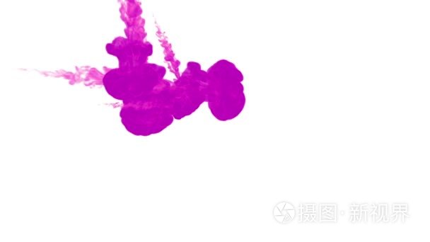 紫罗兰色油漆溶解在白色背景上的水。3d 渲染。体素图形。计算机模拟 9