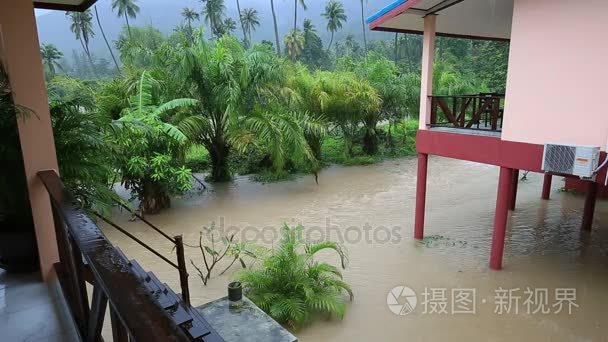 在街上在帕岸岛，泰国洪水和热带雨