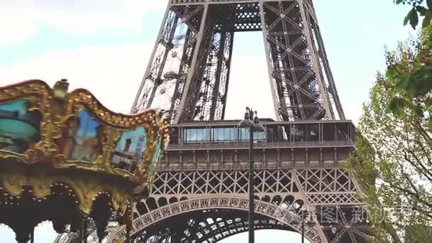 巴黎的埃菲尔铁塔的近视图视频
