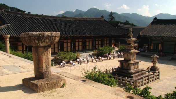 朝圣者接近海印寺,韩国海印寺佛教寺庙