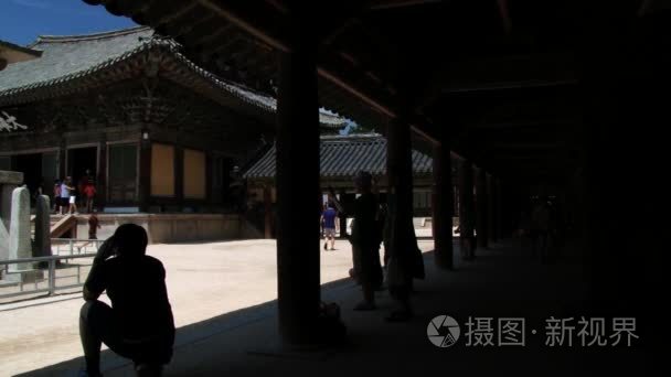 游客在韩国庆州佛国寺 Dabotap 石塔视频