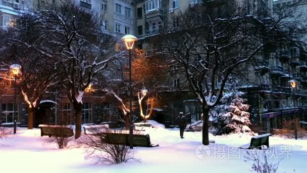 在基辅被雪覆盖着的公共广场视频