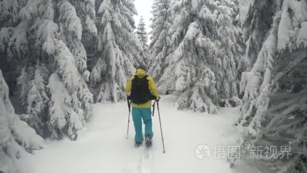 走在粉雪