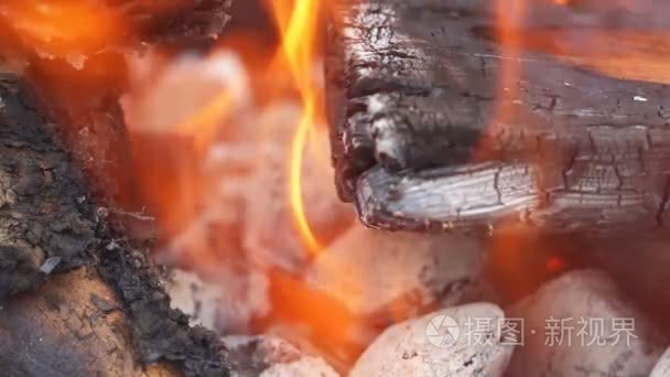 火燃烧在慢动作中用木头落视频