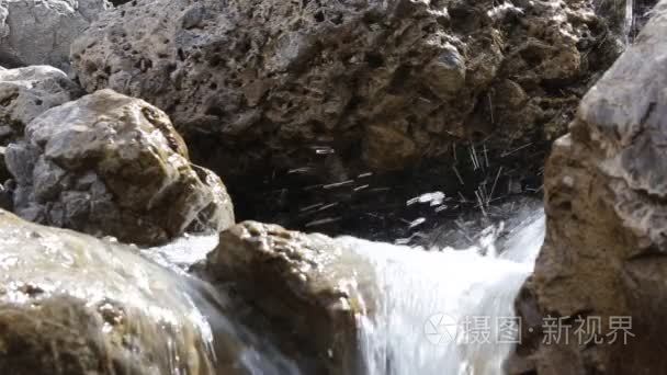 奔流的岩石山溪的源头活水