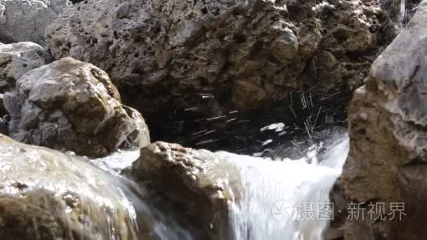 奔流的岩石山溪的源头活水视频