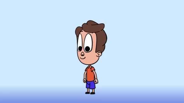 快乐的孩子男孩显示大拇指手势用他的右手,2d 动画.