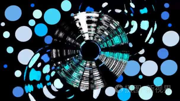 在黑色区域与圆气泡动画的蓝点。抽象的视频背景