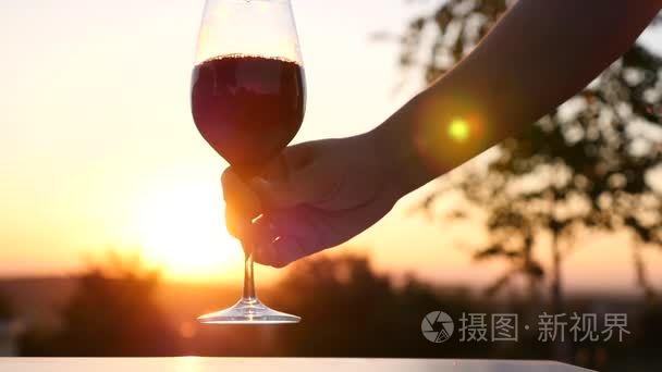 丰富的红酒被倒进气球的酒杯视频