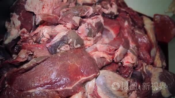 牛肉在肉类工业中的碎片视频