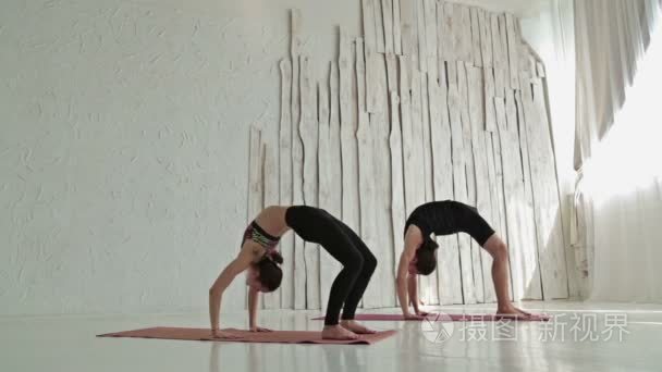 运动型的男人和女人做瑜伽视频