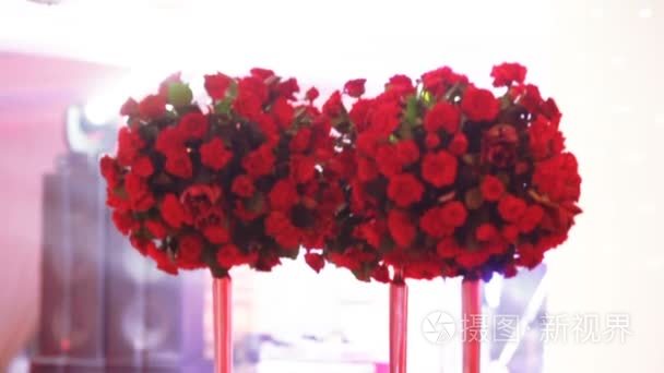 在节日的餐桌上红色的花朵视频