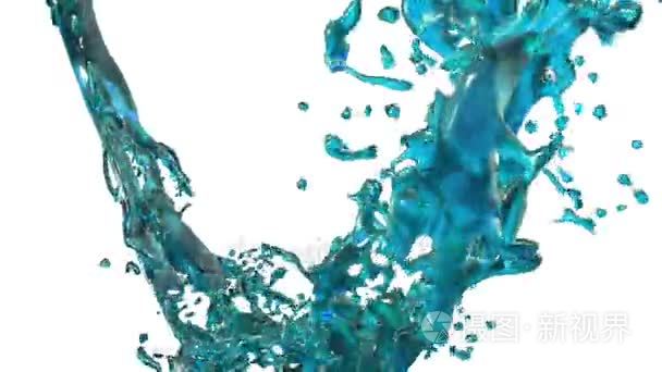 环的果汁蓝色颜色流动和旋转。在白色的背景，包括像 alpha 遮罩动画 5 满高清元素的 alpha 通道隔离